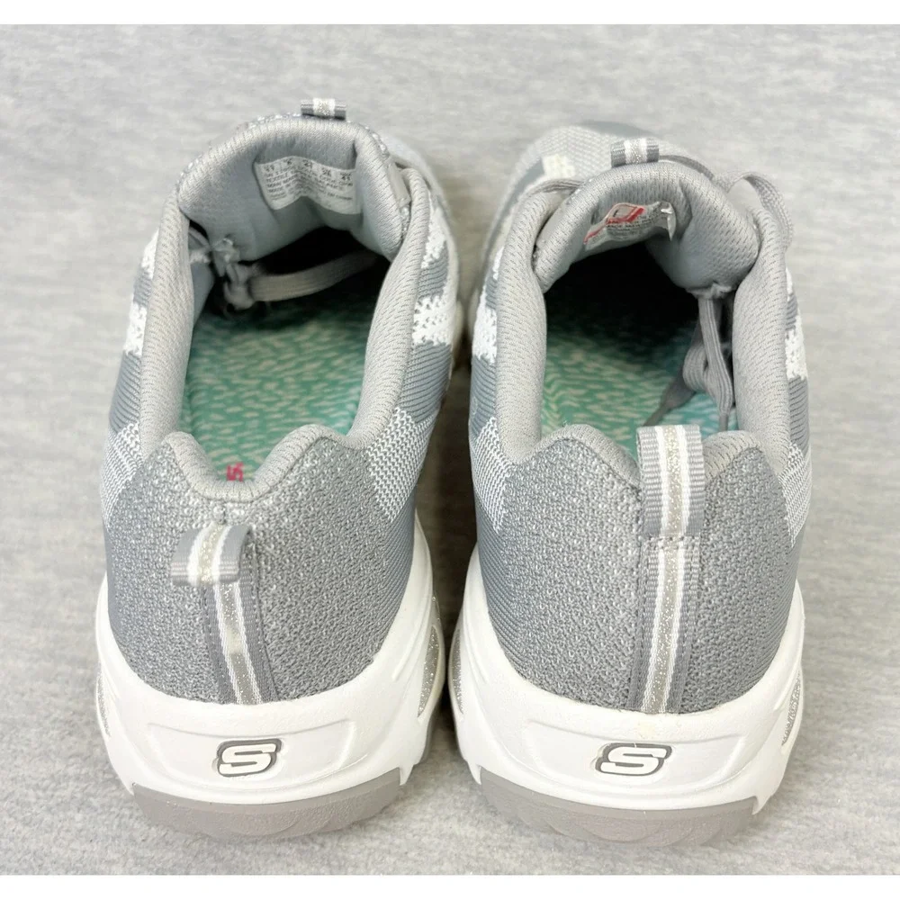 Skechers D'Lites Sneakers Womens 11 Gray White Knit Rhinestone 11955 GYW - Picture 7 of 14